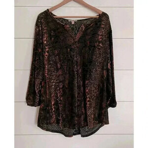 Roz & Ali Burnout Velvet Top Blouse Dark Whimsigoth Popover Roll Tab Size 3X